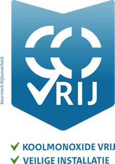 CO-vrij, keurmerk van de Rijksoverheid: gecertificeerd volgens BRL SI-6025 voor werken aan gasverbrandingsinstallaties